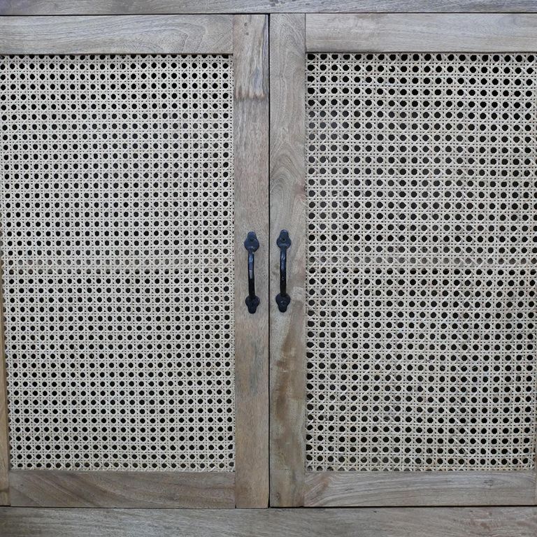 Sideboard - Rustic Mango Wood and Rattan - 4 Door - Large
