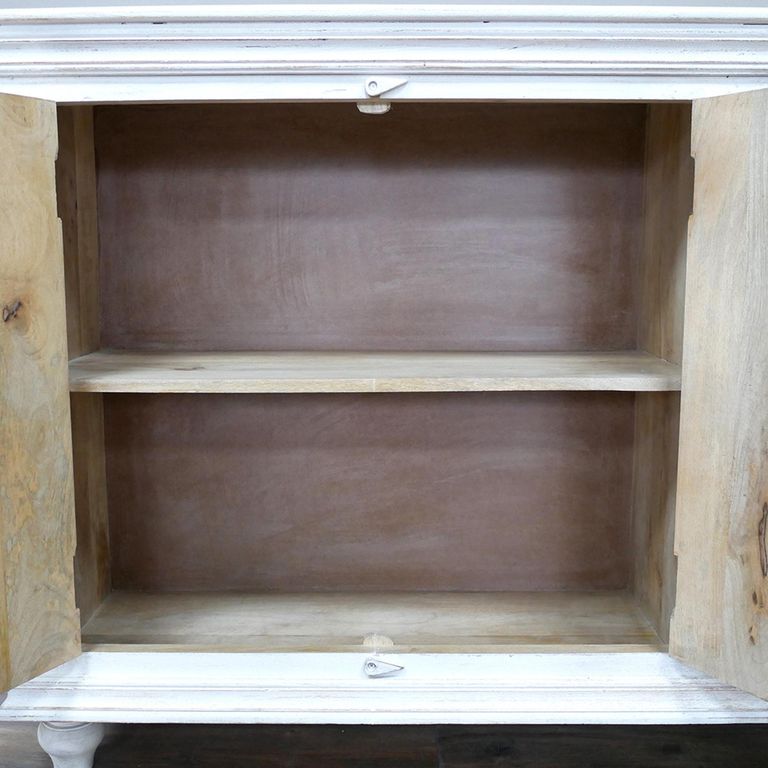 Sideboard - White Washed Carved Mango Wood - 4 Door - Large - 180cm