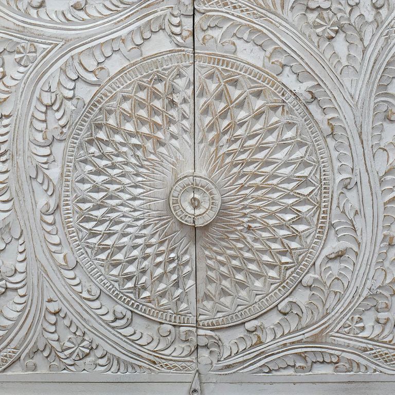 Sideboard - White Washed Carved Mango Wood - 4 Door - Large - 180cm