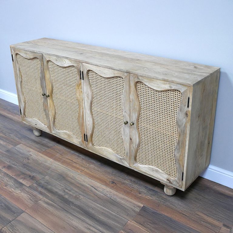Sideboard - Wood and Rattan - 4 Door - Extra Large - 180cm