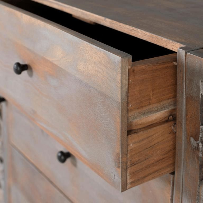 Edith Sideboard - Grey Carved Mango Wood - 2 Door - Medium - 150cm