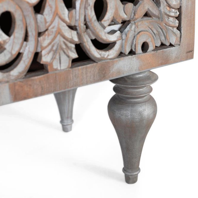 Edith Sideboard - Grey Carved Mango Wood - 2 Door - Medium - 150cm