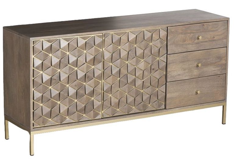 Elyse Mango Wood Sideboard - 2 Door - Large - Geometric