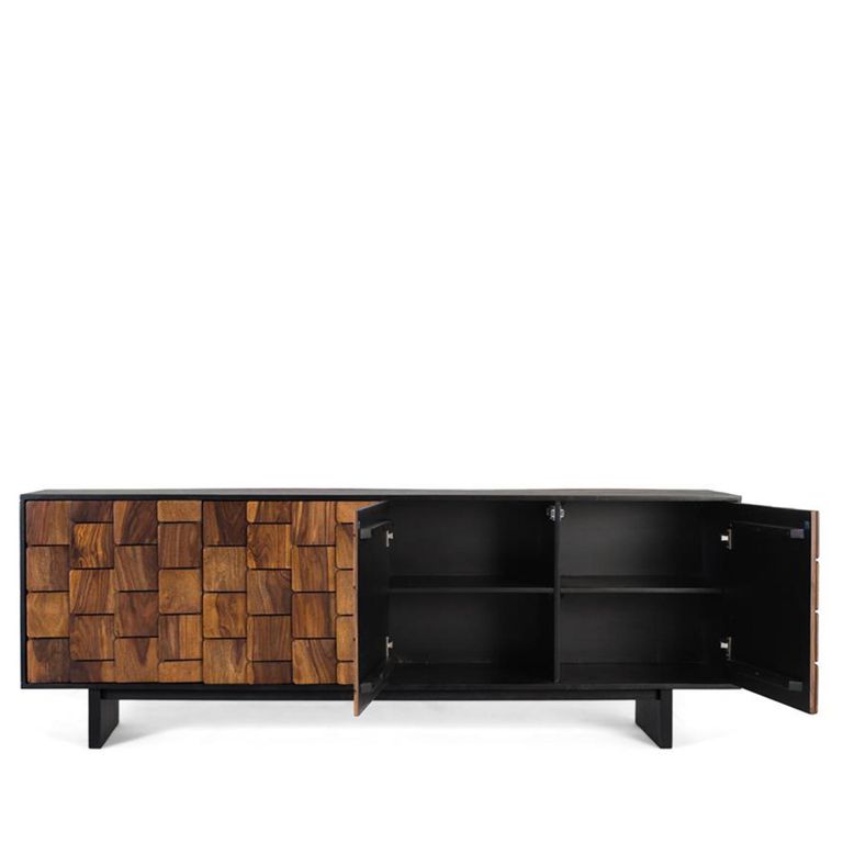Esmeralda Sideboard - Black Mango Wood - 4 Door - Extra Large - 212cm