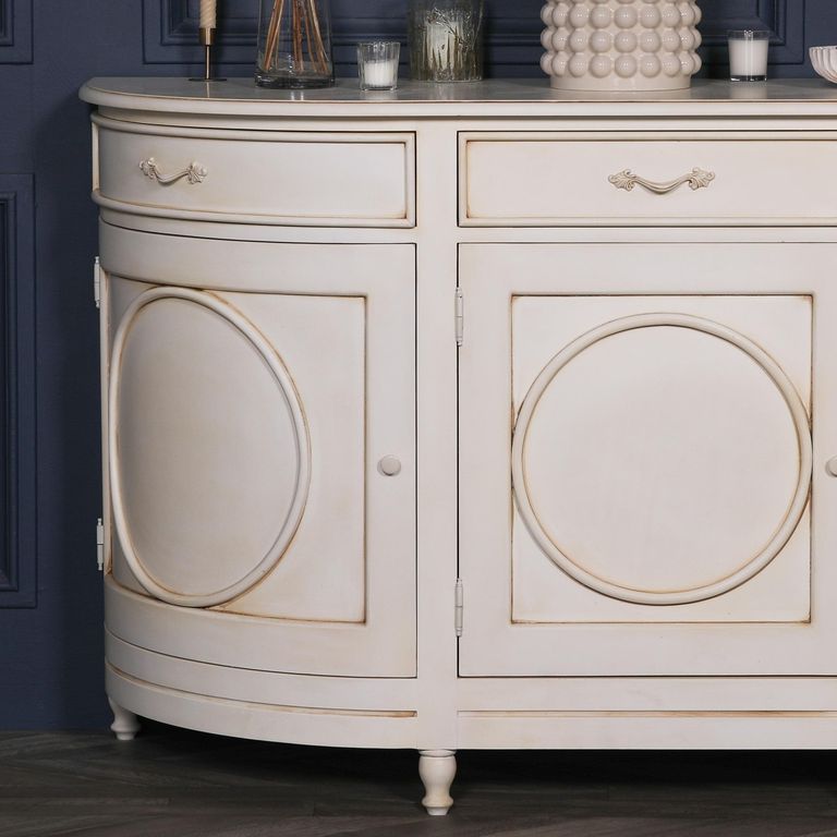 French Style Sideboard - Corley Ivory - Curved - 4 Door - Extra Large