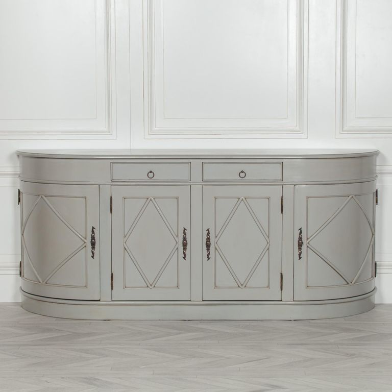 French Style Sideboard - Grey Mahogany - Curved - 4 Door - Extra Large - 200cm