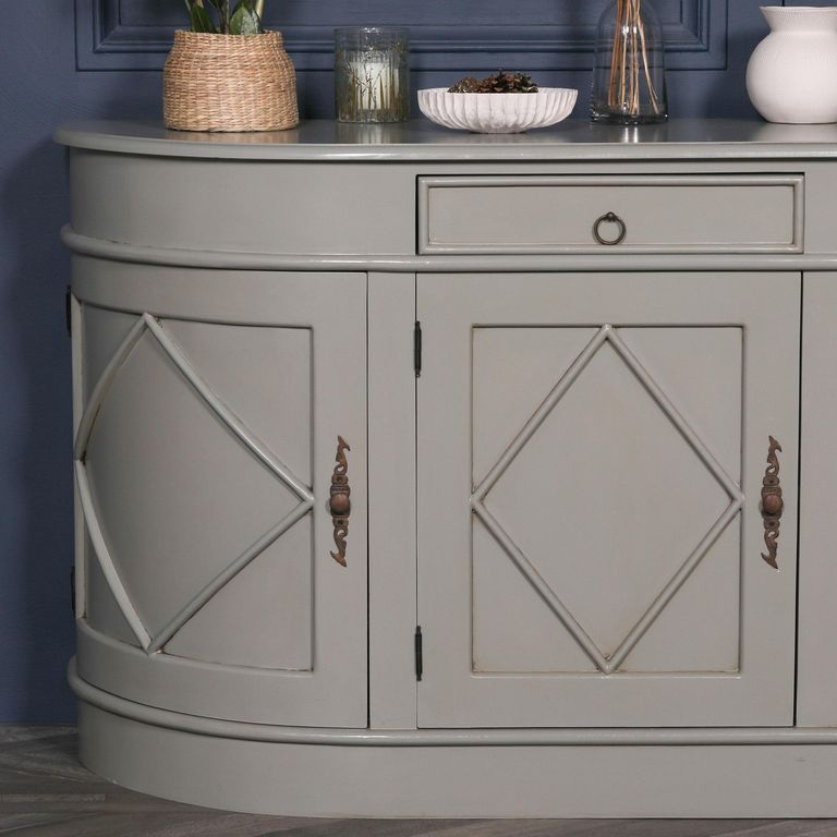French Style Sideboard - Grey Mahogany - Curved - 4 Door - Extra Large - 200cm