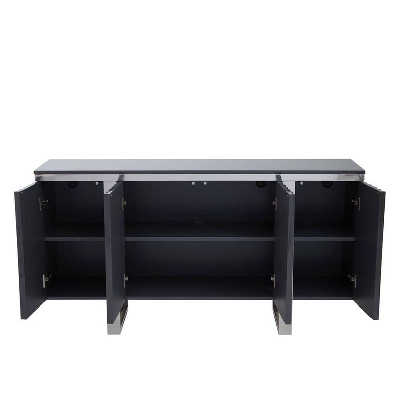 Genoa Sideboard - 4 Door - Medium - Fluted Grey High Gloss - 146cm