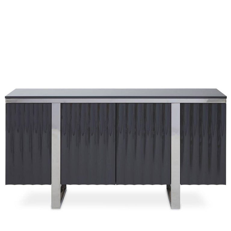 Genoa Sideboard - 4 Door - Medium - Fluted Grey High Gloss - 146cm
