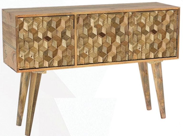 Geometric Carved Mango Wood 115cm Small Sideboard