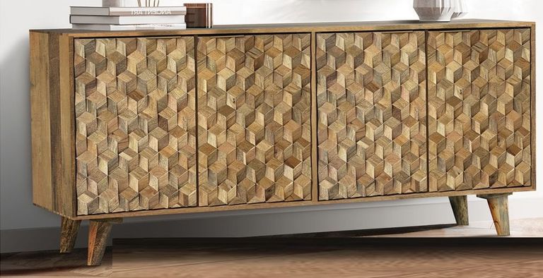 Geometric Carved Mango Wood Medium Sideboard - 4 Doors