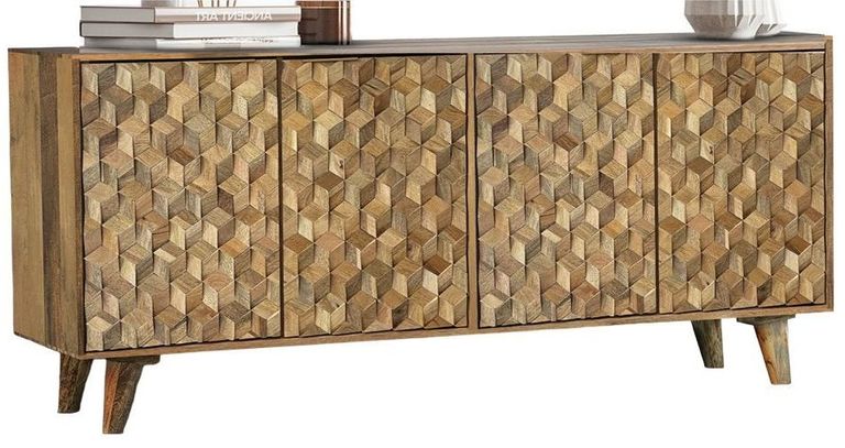 Geometric Carved Mango Wood Medium Sideboard - 4 Doors