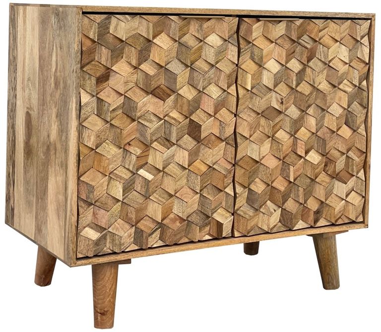 Geometric Carved Mango Wood Small Sideboard - 2 Doors