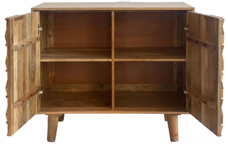 Geometric Carved Mango Wood Small Sideboard - 2 Doors