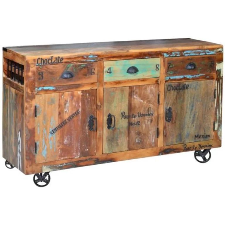 Gerber Sideboard - Recycled Wood - 3 Door - Medium Cart Style - 140cm