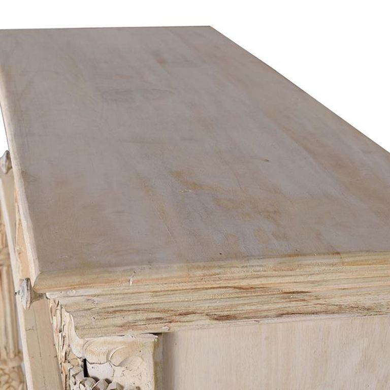 Greth Sideboard - Distressed White Carved Mango Wood - 2 Door - Small - 120cm