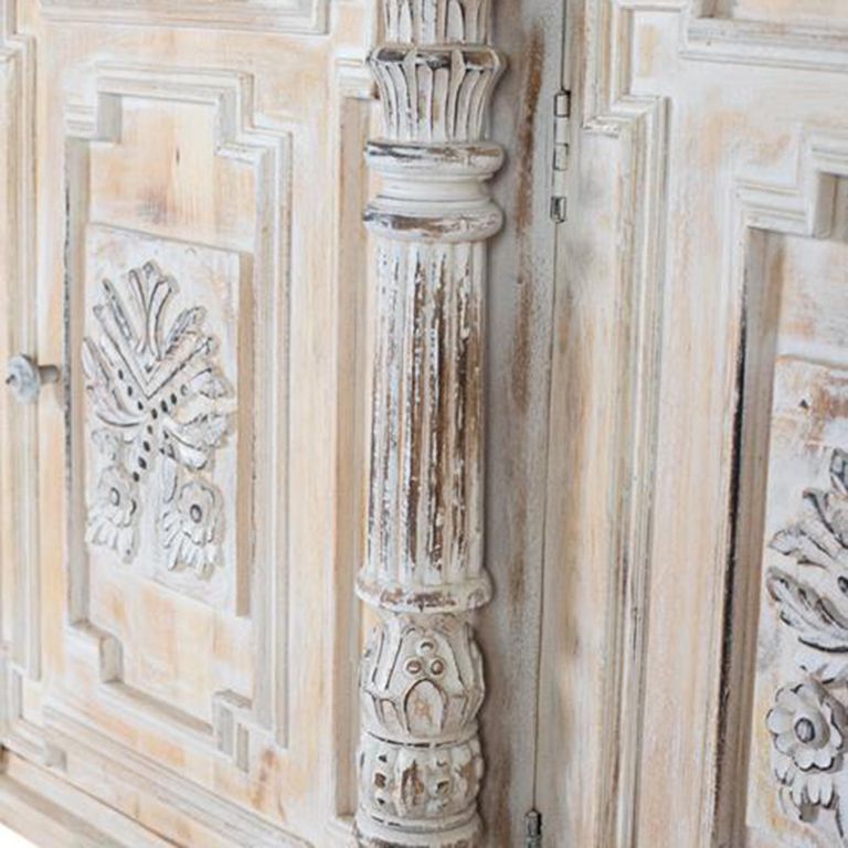 Halambres Sideboard - Distressed Carved Mango Wood - 4 Door - Extra Large - 225cm