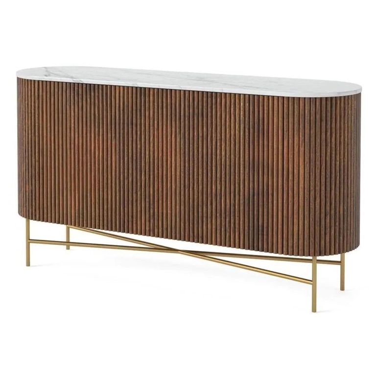 Harvard Sideboard - 100cm Small 2 Door Fluted Curved - White Marble Top