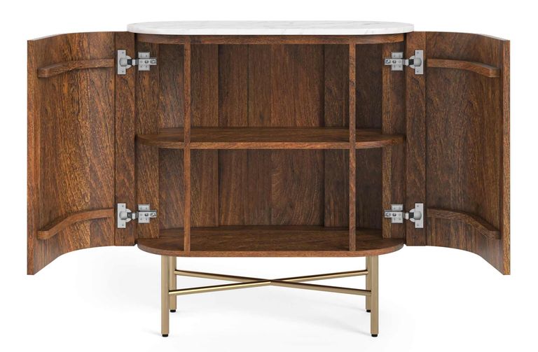 Harvard Sideboard - 65cm Mini 2 Door Fluted Curved - White Marble Top