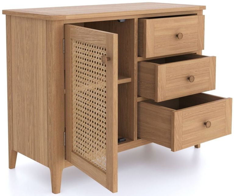 Henley Oak and Rattan Small Sideboard