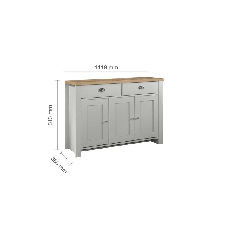 Highgate Medium Sideboard - 3 Door - Grey Painted