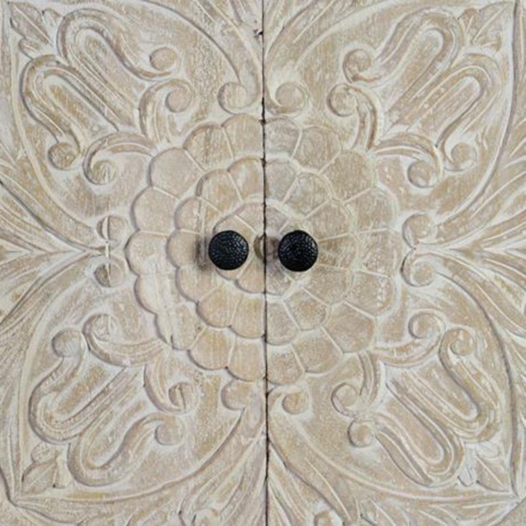 Hothova Sideboard - Distressed White Carved Mango Wood - 4 Door - Large - 170cm