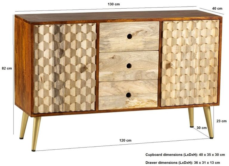 Imphal Mango Wood Geometric 130cm Medium Sideboard