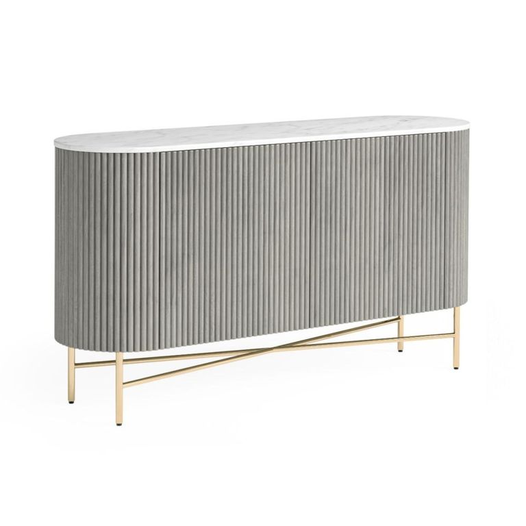 Isabella Grey Sideboard - Large 2 Door Curved Fluted - 145cm - White Marble Top