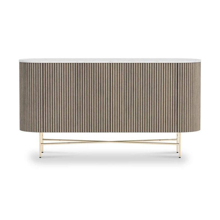Isabella Grey Sideboard - Large 2 Door Curved Fluted - 145cm - White Marble Top