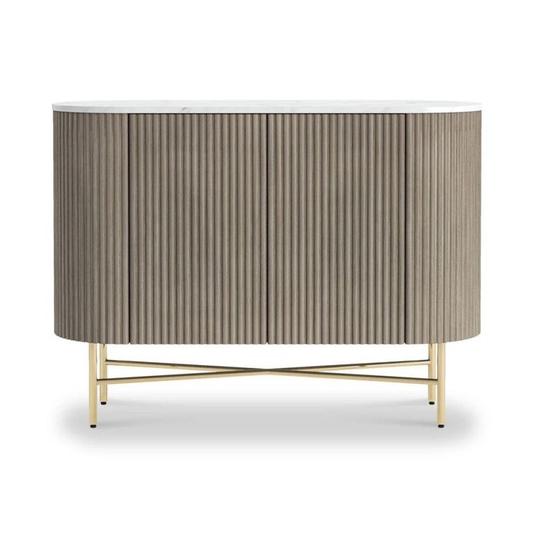 Isabella Grey Sideboard - Small 2 Door Curved Fluted - 100cm - White Marble Top