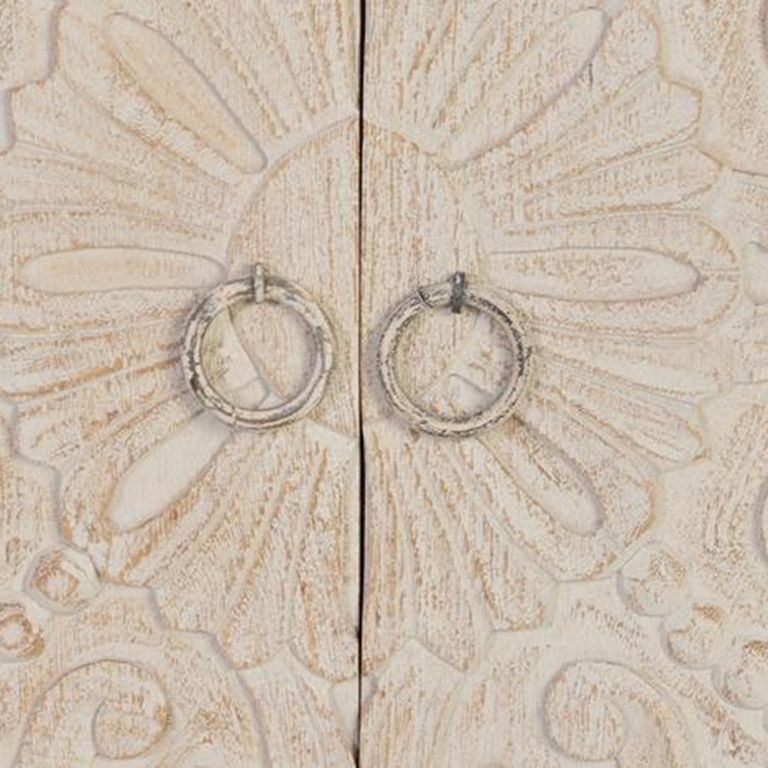 Isqari Sideboard - White Washed Carved Mango Wood - 2 Door - Small - 90cm