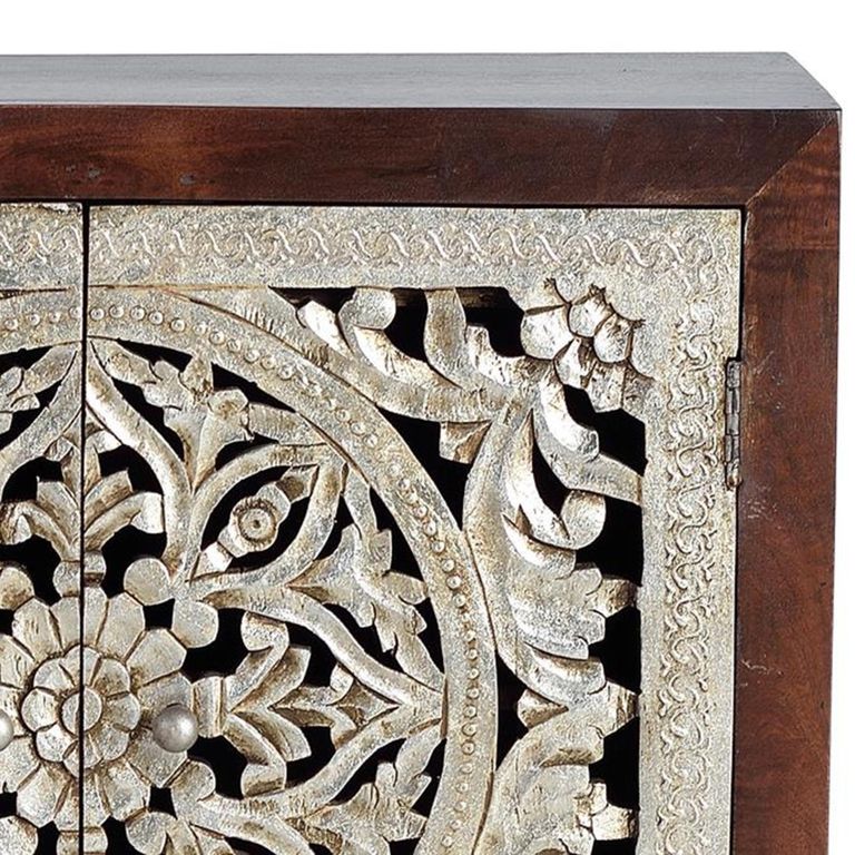Jush Sideboard - Carved Dark Mango Wood - 2 Door - Small - 80cm