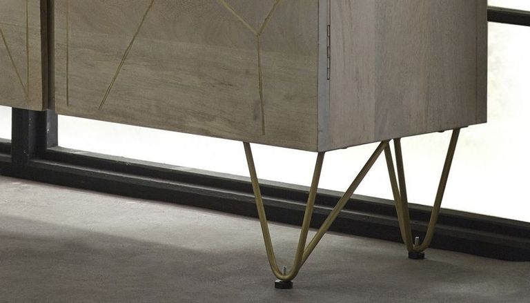 Kaza Light Mango Wood 160cm Large Sideboard - Hairpin Legs with Gold Geometric Inlay