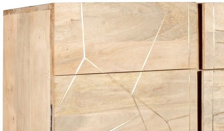 Kaza Light Mango Wood 90cm Small Sideboard - Hairpin Legs with Gold Geometric Inlay