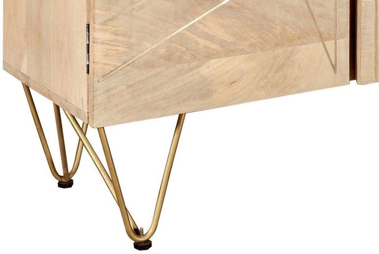 Kaza Light Mango Wood 90cm Small Sideboard - Hairpin Legs with Gold Geometric Inlay