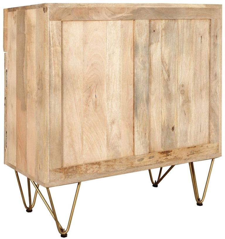 Kaza Light Mango Wood 90cm Small Sideboard - Hairpin Legs with Gold Geometric Inlay