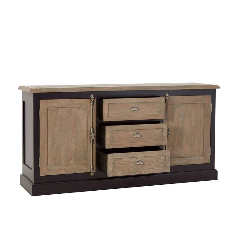 Kensington Townhouse Sideboard - 2 Door - Extra Large - Oak and Black - 180cm