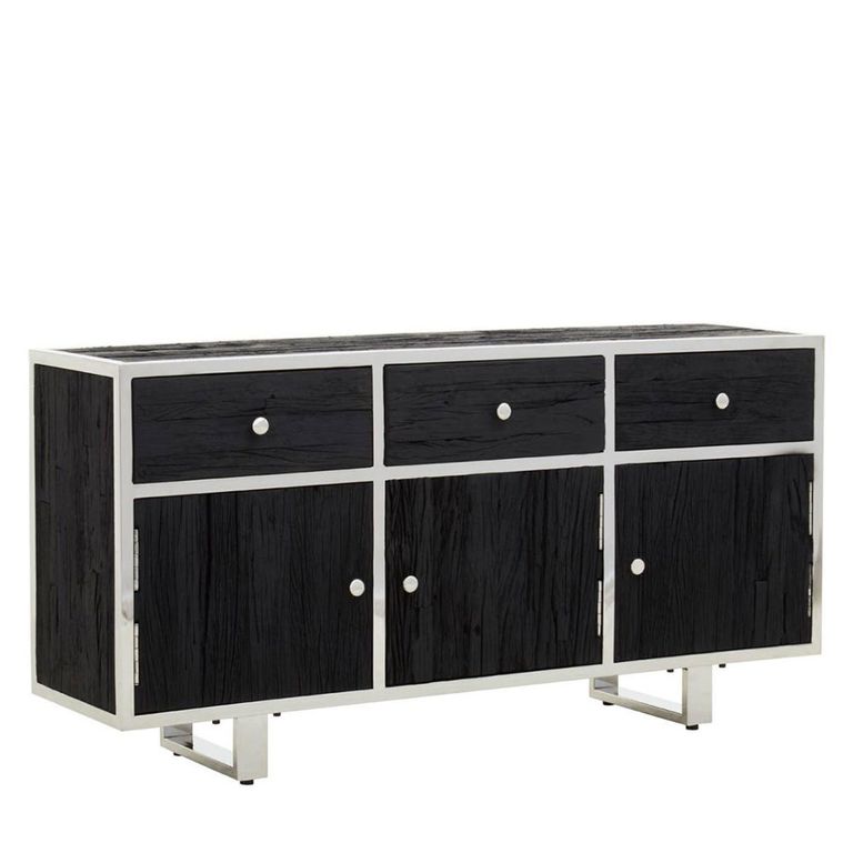 Kerala Sideboard - 3 Door - Medium - Black Pine Wood - 150cm