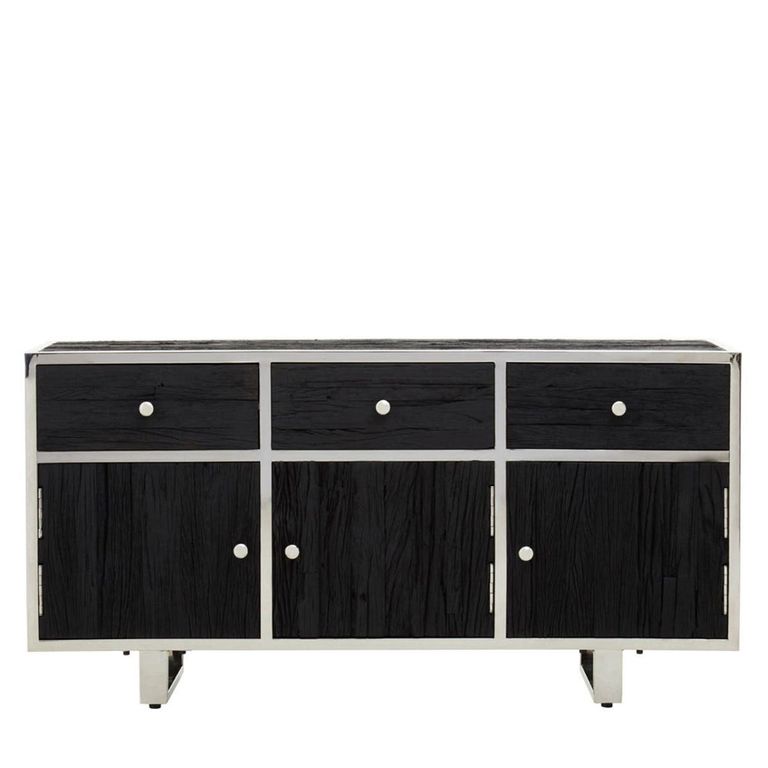 Kerala Sideboard - 3 Door - Medium - Black Pine Wood - 150cm