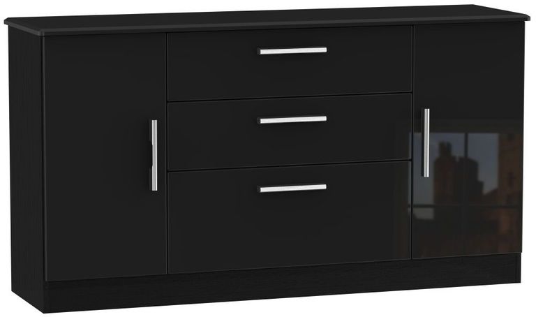 Knightsbridge Black Gloss Wide Sideboard - 2 Doors