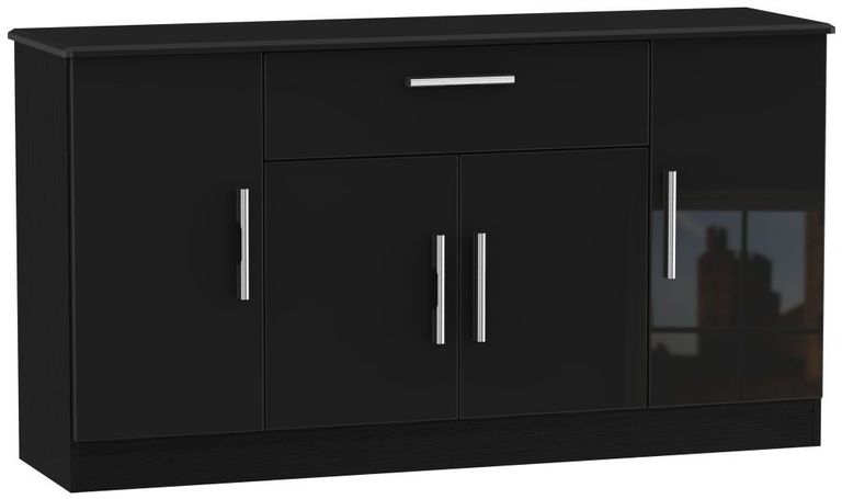 Knightsbridge Black Gloss Wide Sideboard - 4 Doors