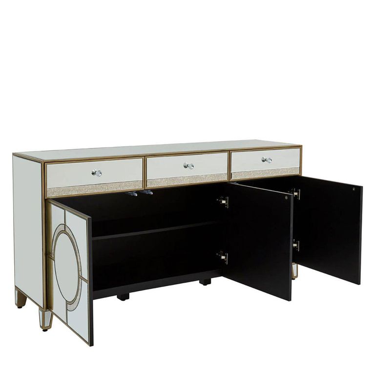 Knightsbridge Sideboard - 3 Door - Medium - Mirrored with Gold Trim - 158cm