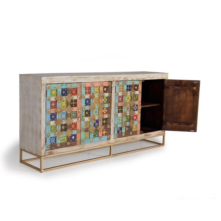 Koritza Sideboard - Distressed White Mango Wood - 4 Door - Extra Large - 180cm