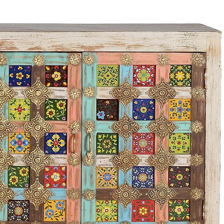 Koritza Sideboard - Distressed White Mango Wood - 4 Door - Extra Large - 180cm