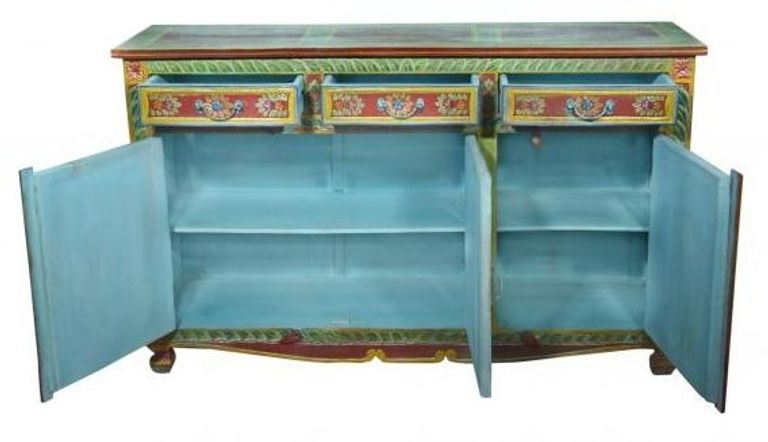 Kufri Hand Painted Folk Pattern Sideboard, 140cm with 3 Door 3 Drawer