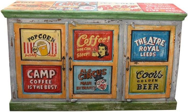 Kufri Hand Painted Vintage Ad 3 Door Sideboard