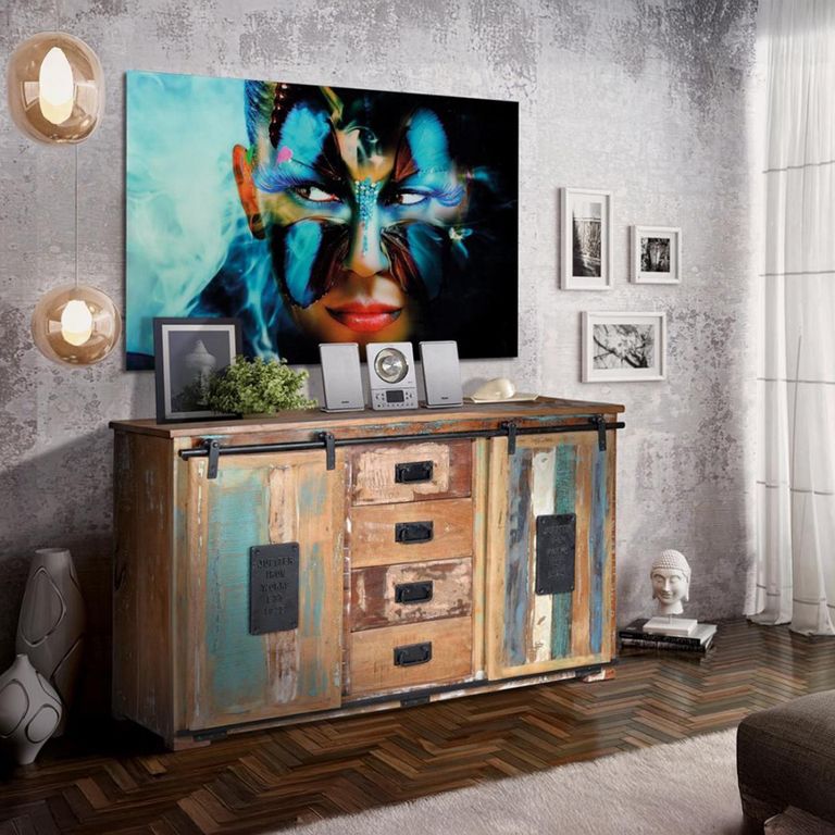 Leniasi Sideboard - Solid Recycled Wood - 2 Sliding Door - Medium - 130cm