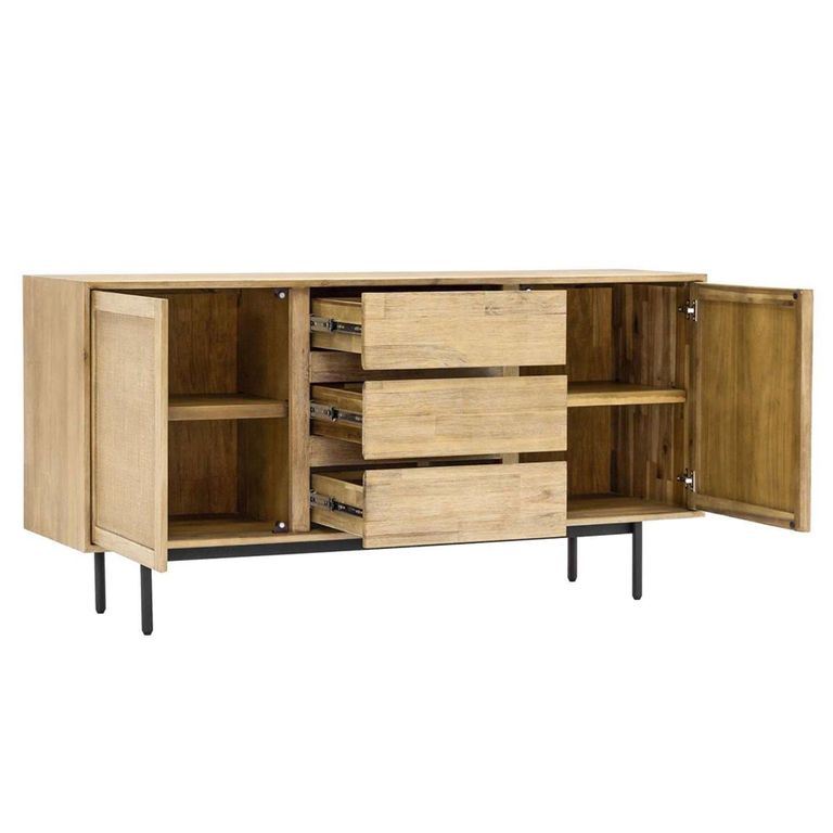 Maddox Sideboard - Acacia Wood and Rattan - 2 Door - Large - 160cm