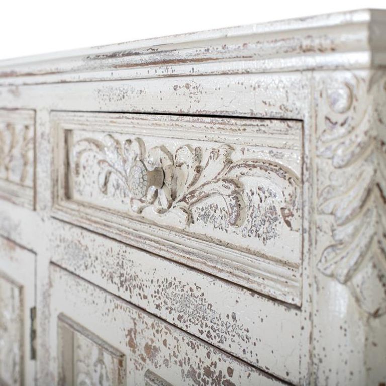 Linzarates Sideboard - Distressed White Mango Wood - 3 Door - Large - 175cm