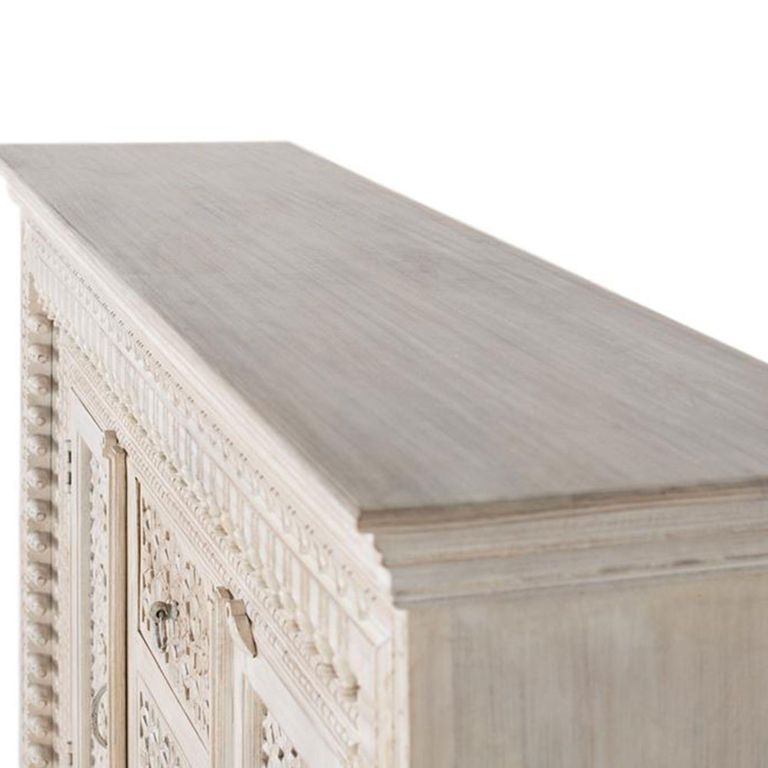 Lomax Sideboard - White Carved Mango Wood - 2 Door - Medium - 150cm
